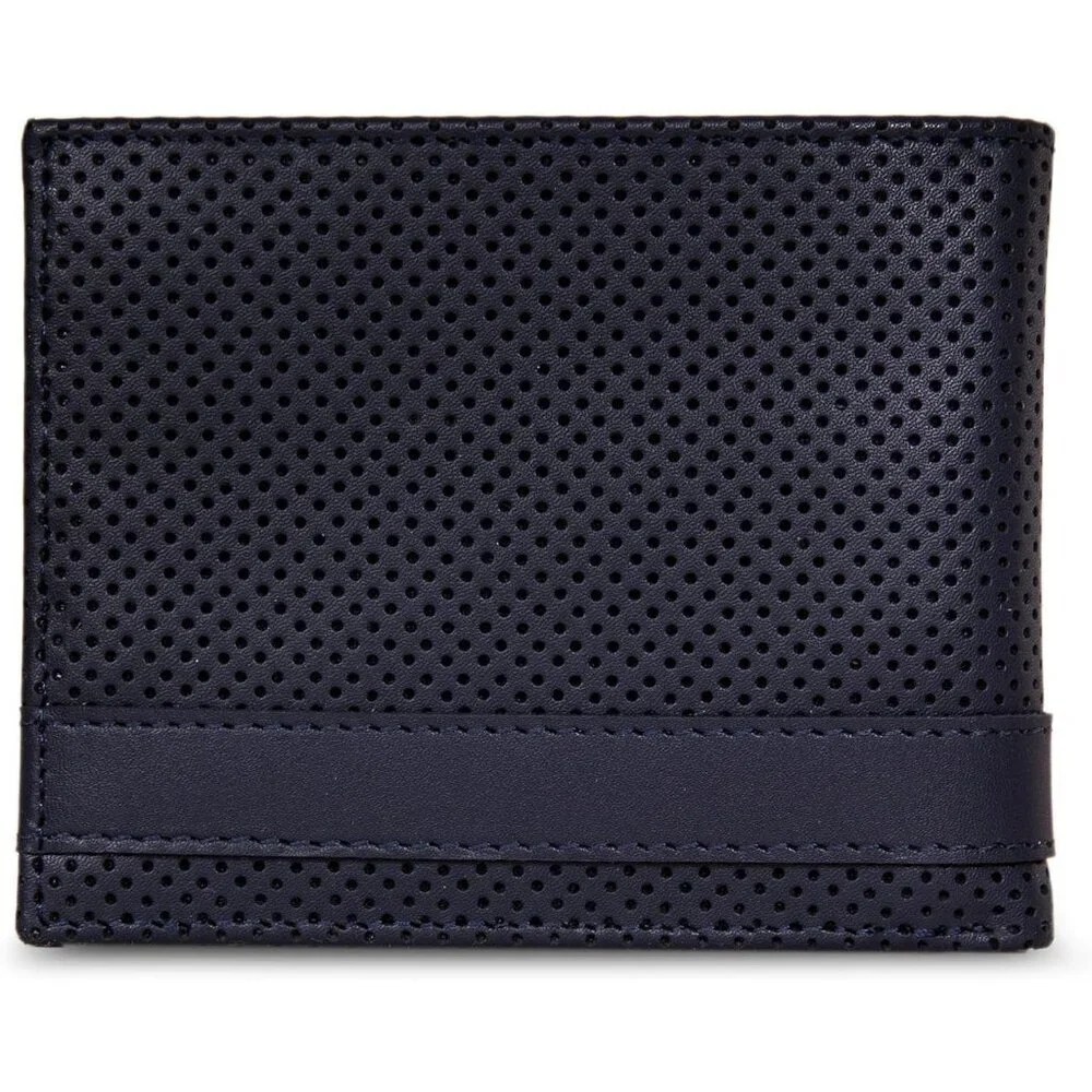 Men's Perforated-Navy Bifold Leather Wallet RFID Blocking ID Window Card Slots
